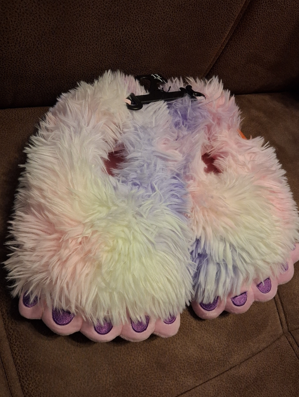Wonder Nation Pastel Pink, Lavender Fuzzy Monster Yeti Slippers Size 13/1